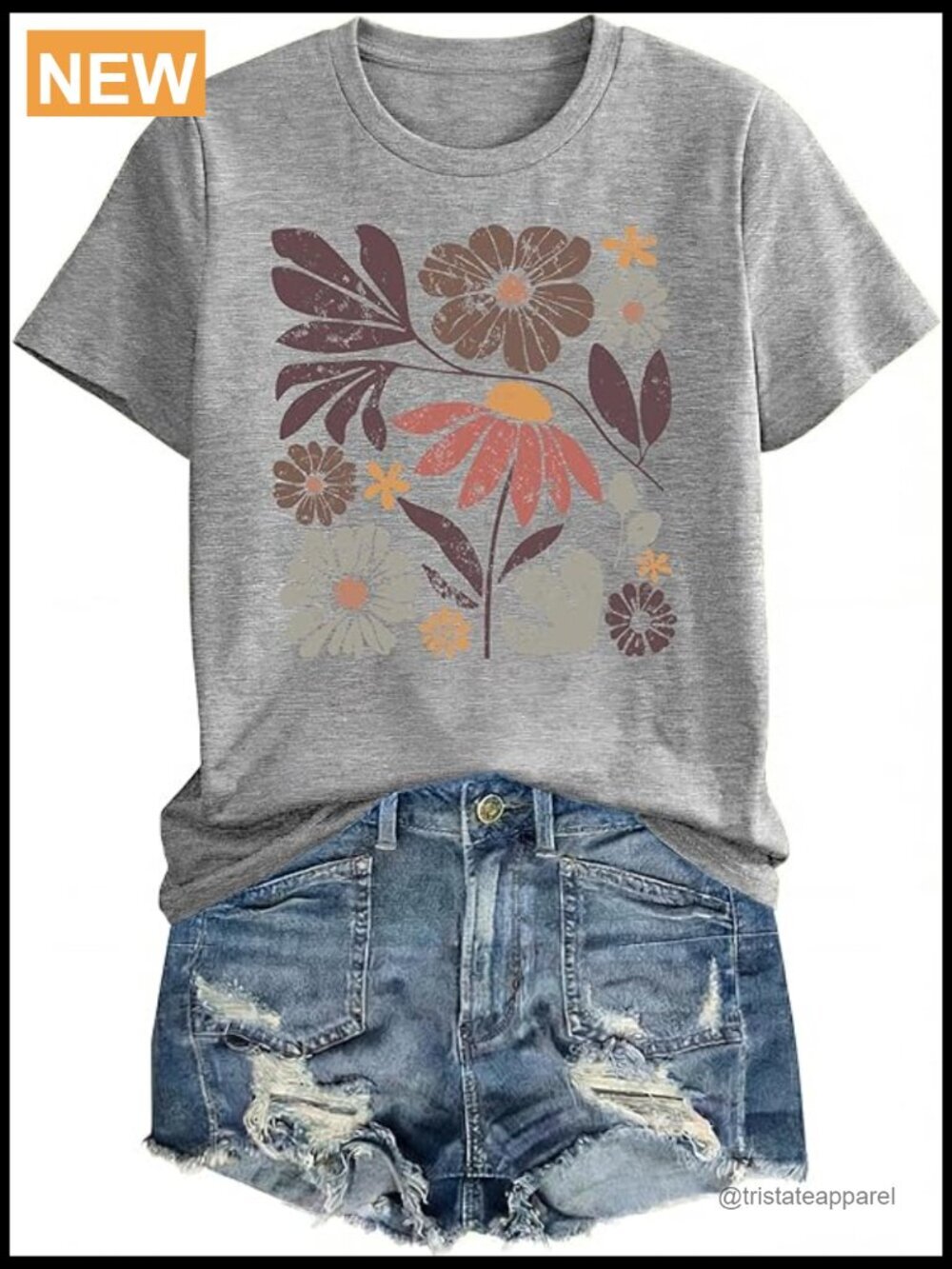 Vintage Floral Graphic Tee Short Sleeve Crew Neck Cotton Blend T shirt